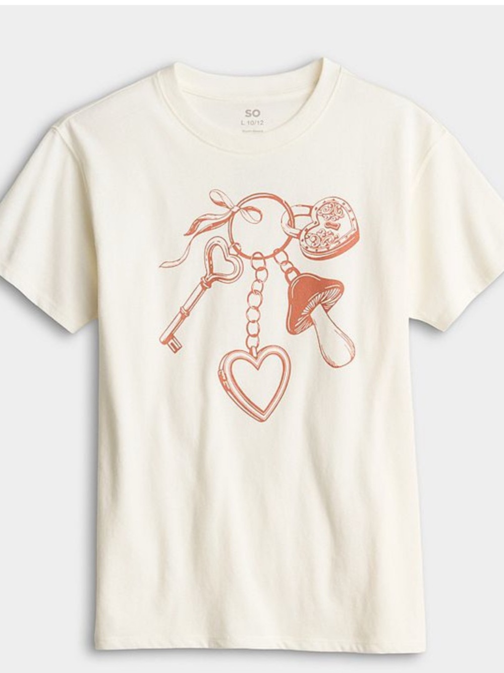 SO oversized cream key locket charms t shirt
